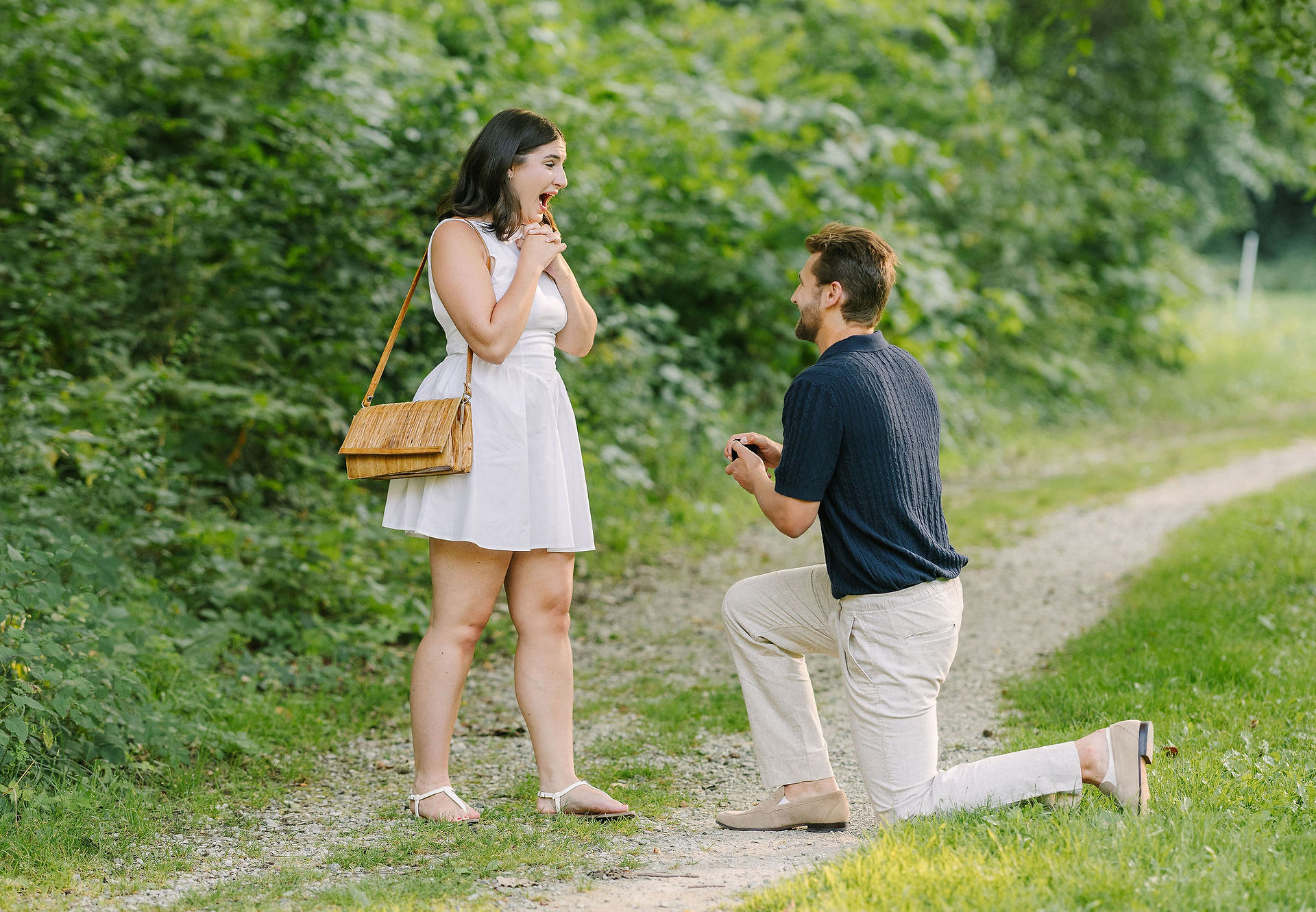 Romantic proposal setting at Nichols Arboretum, University of Michigan Arb in Ann Arbor