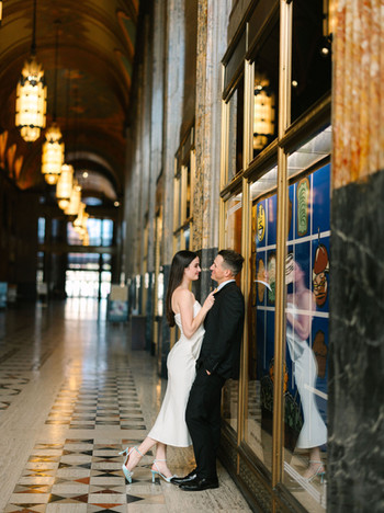 Elegant engagement portraits at Fisher Building Detroit architecture