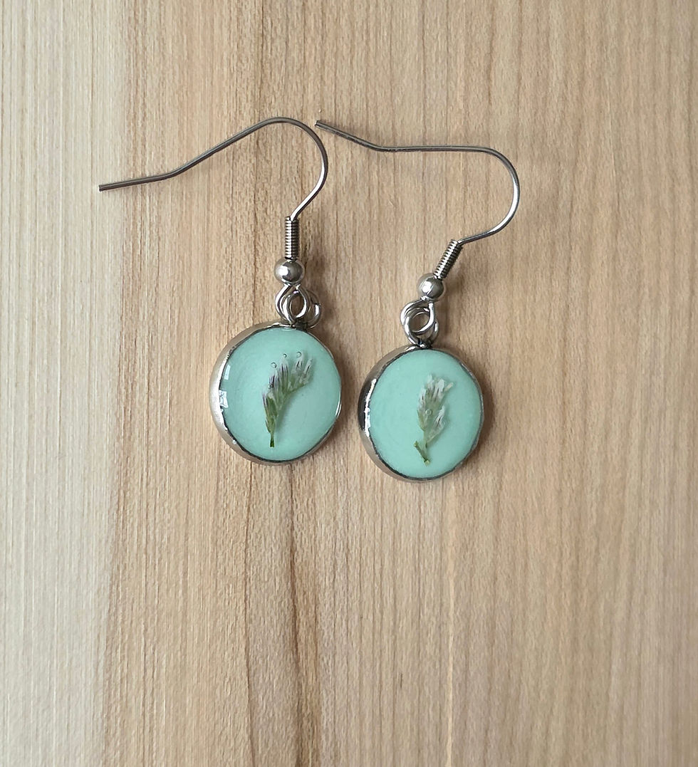 Thumbnail: Pastel Mint & White Pressed Flower Earrings