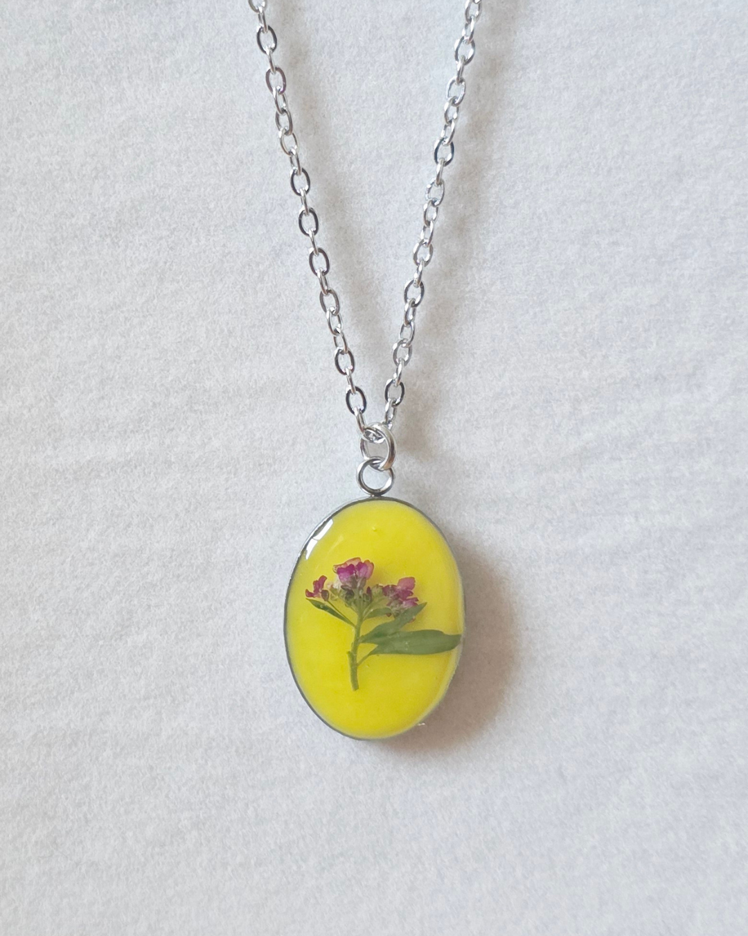 Pineapple and Pink Pressed Flower Necklace