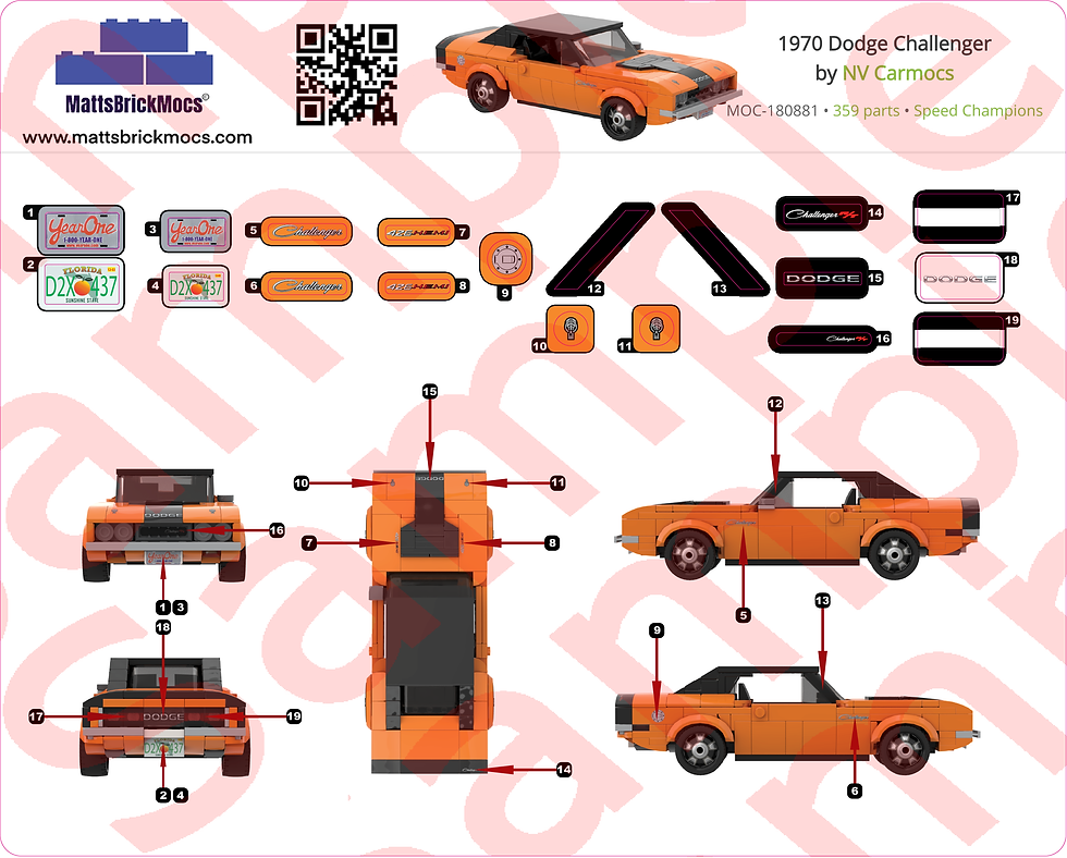 Sticker Sheet for the 1970 Dodge Challenger MOC by NV Carmocs