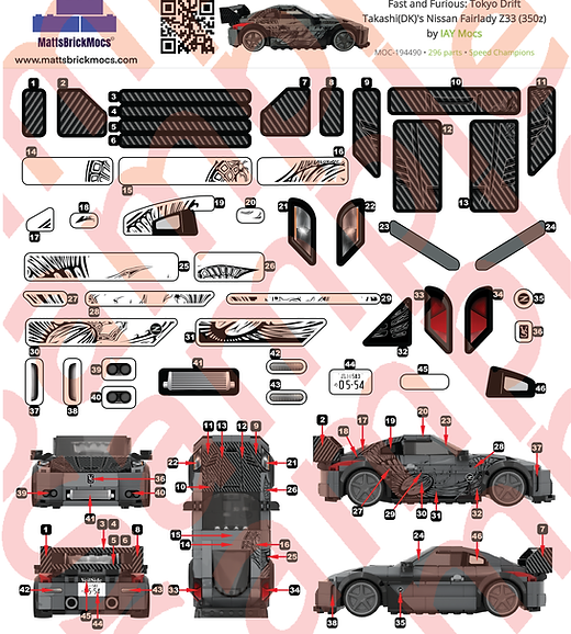 Sticker Set for Takashi's (DK) 350z From Tokyo Drift LEGO MOC by