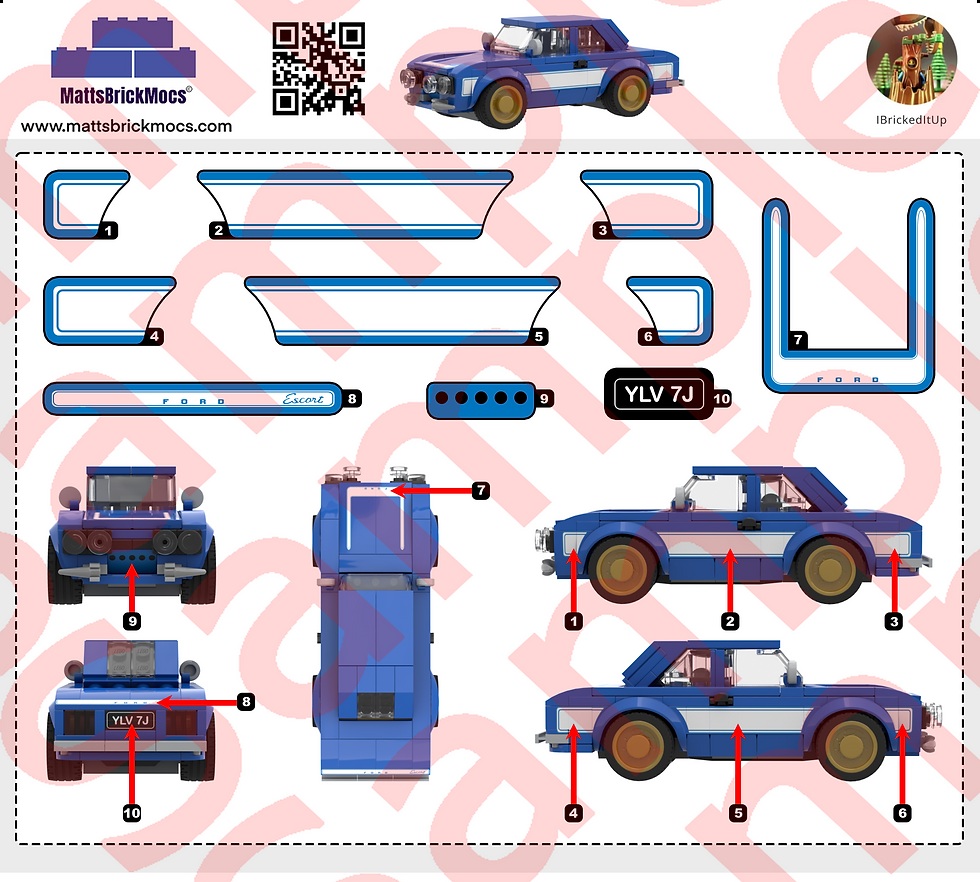 Lego Moc Stickers MK1 Escort RS Blue Fast and Furious