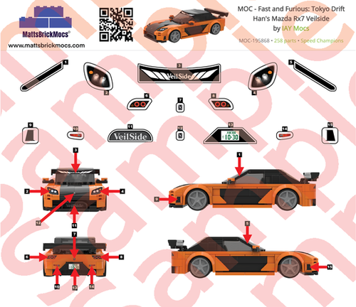 Sticker sheet for Han's Veilside RX7 MOC by IAY Mocs 195868