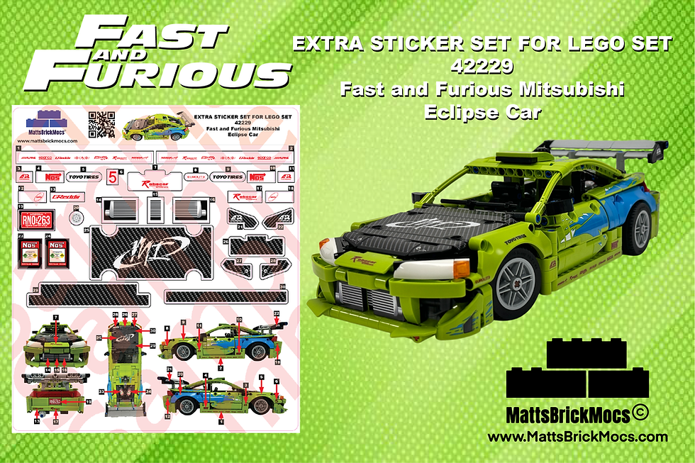 Extra Sticker SetFor LEGO Set 42229 Fast And Furious Mitsubishi Eclipse Car