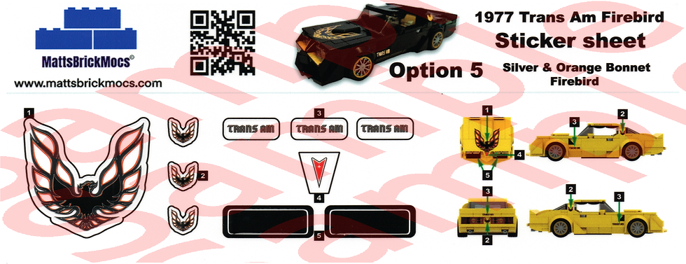 Thumbnail: NEW Trans Am Fire Bird Sticker Sheet Options for my MOC 19778 Silver Vinyl
