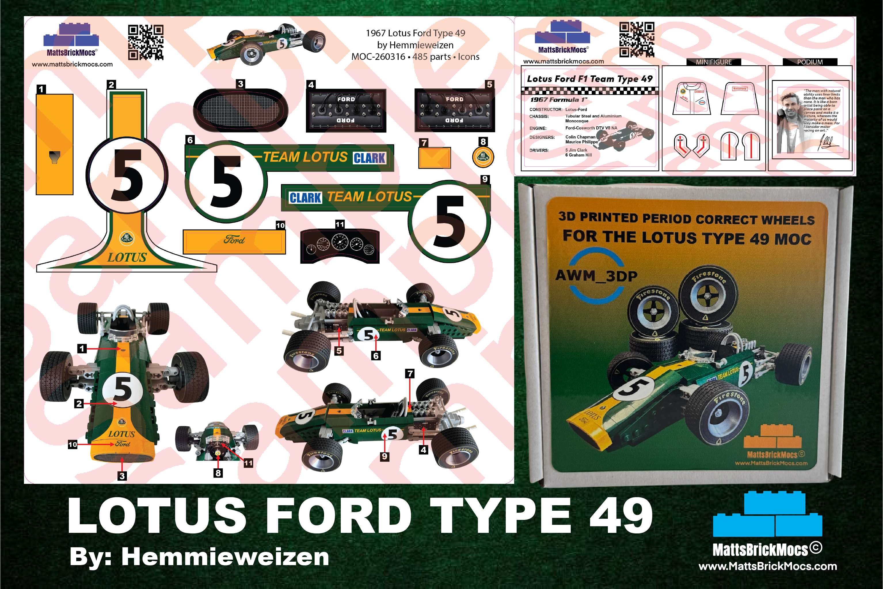 Stickers and Accessories For The LOTUS FORD TYPE 49 LEGO MOC 260316 by Hemmieweizen