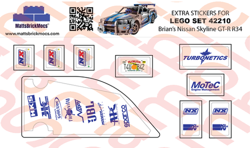 Extra Stickers For LEGO SKYLINE GT-R R34 Set 42210 | MattsBrickMocs