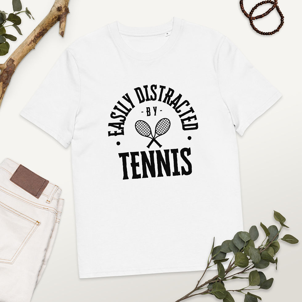 Thumbnail: Easily Distracted by Tennis Unisex organic cotton t-shirt