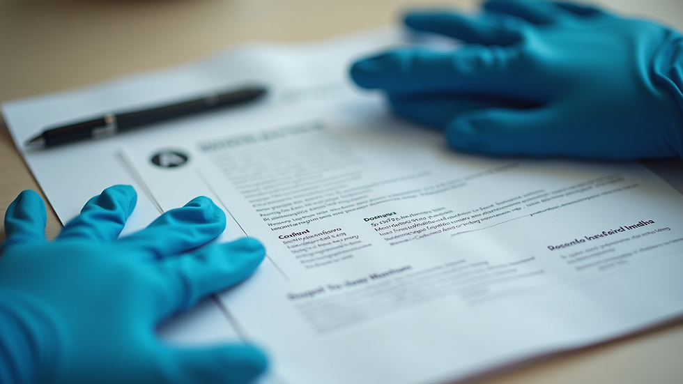 Close-up view of a safety manual and protective gloves on a table