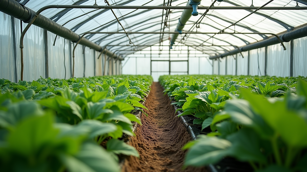 High angle view of a greenhouse with CO2 enrichment systems