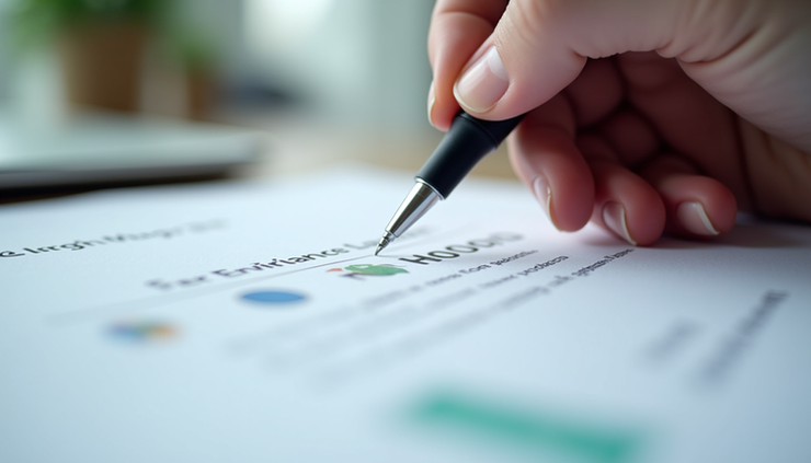Close-up view of environmental compliance forms being filled out with a pen