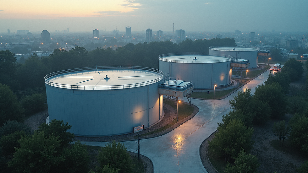 High angle view of a modern underground petroleum tank facility