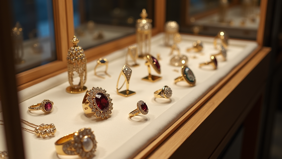 High angle view of a jewelry display showcasing various pieces