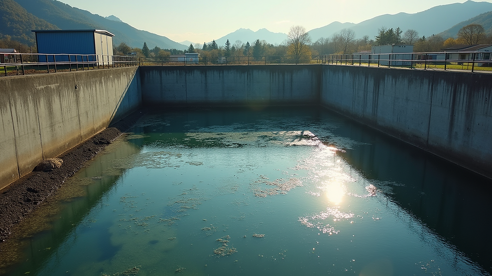 Eye-level view of a settling tank in a sewage treatment plant