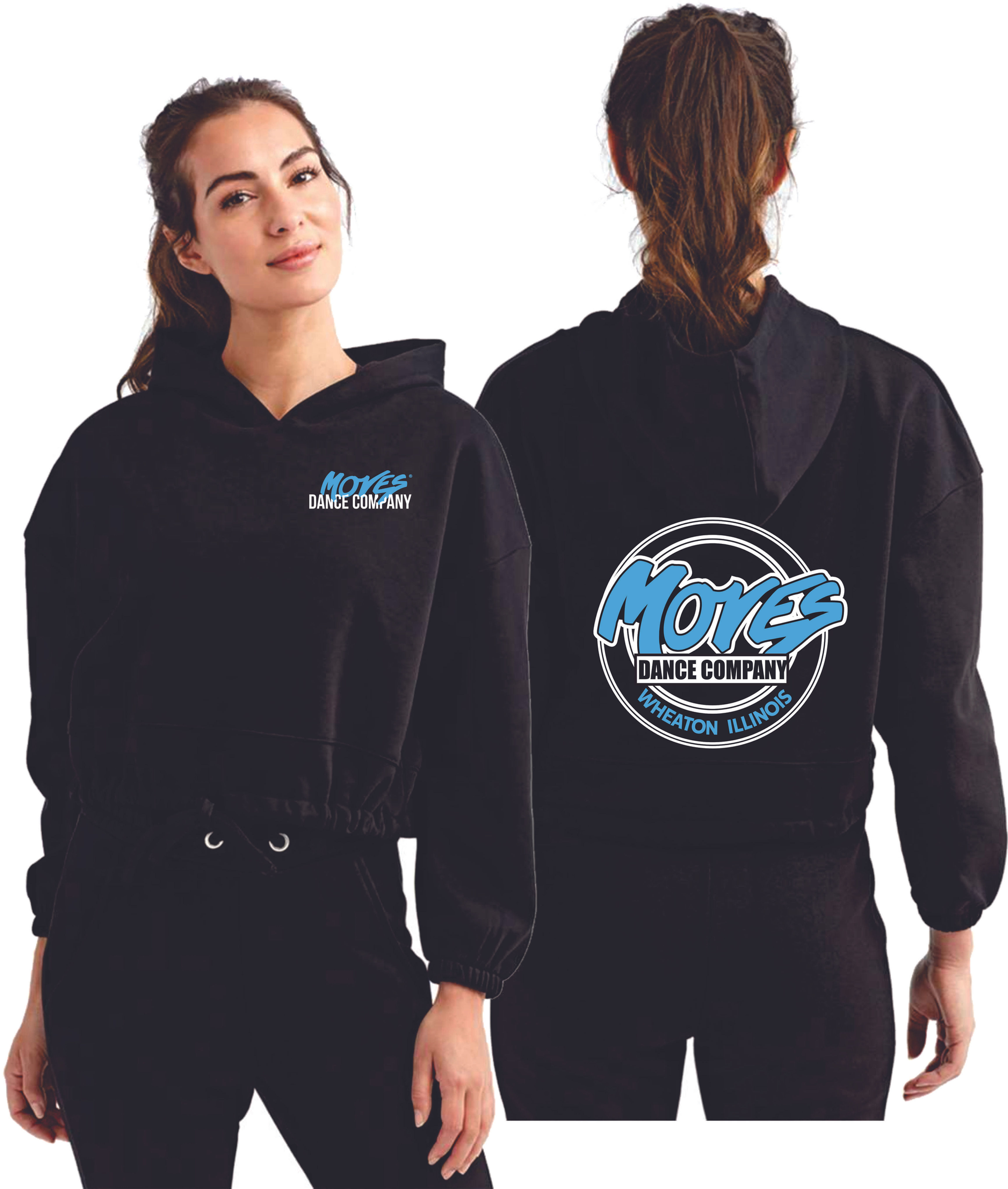 Moves Circle Logo Design on Cropped Hoodie-- Youth sizes too!