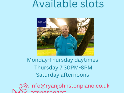 Available slots for piano and music theory