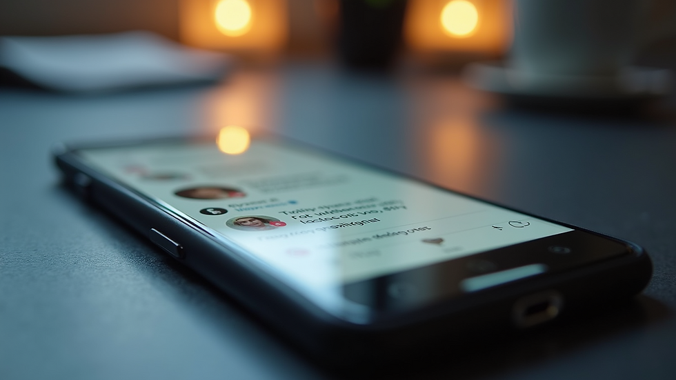 Close-up view of a smartphone screen displaying a social media feed