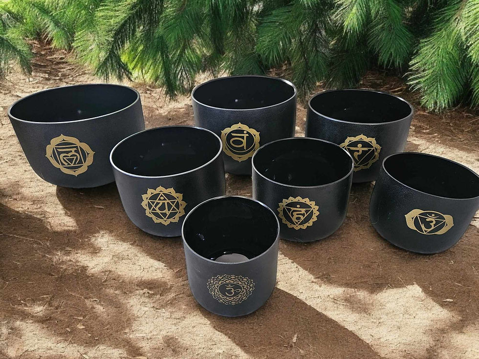 Thumbnail: Set of 7 Black Onyx Infused Chakra Singing Bowl Set – Golden Frequency Edition