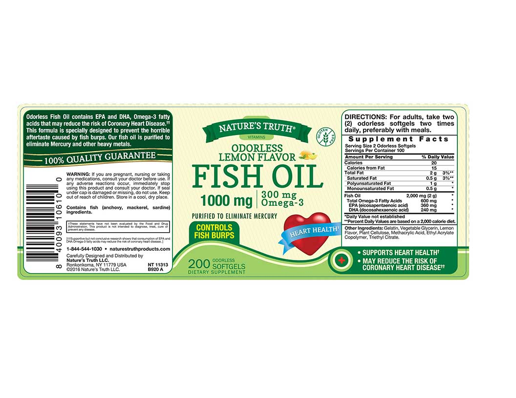 NATURE'S TRUTH ODERLESS FISH OIL 100MG LEMON FLAVOR