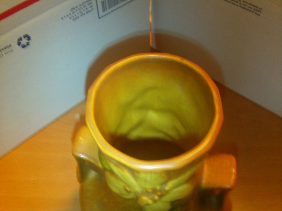 Thumbnail: Old Vintage Roseville Brown Clematis Double Handle Vase