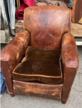 Pair of 1960's Leather and Velvet Club Chairs 23-192