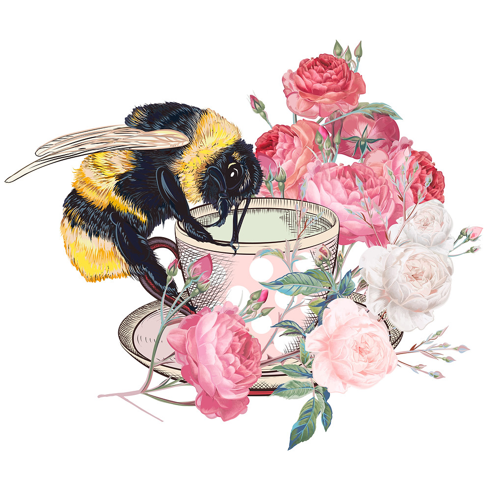 Bumble Bee Drinking Tee with Flowers