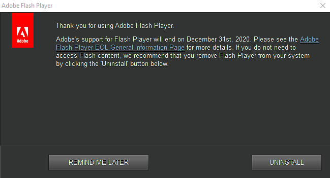 Adobe Flash Ending 12-31-2020