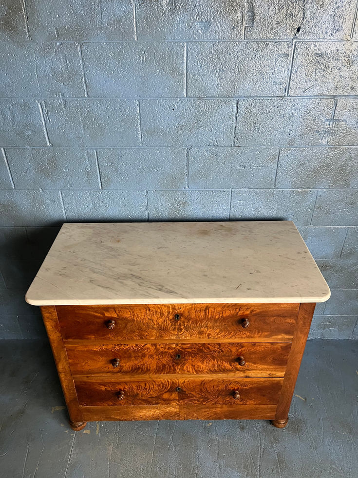 White Marble Top Chest 44" Wide 22" Deep 3 Drawer with Wood Knobs