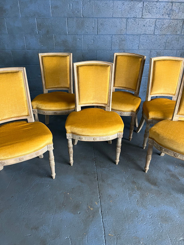 1920's Set of (6) French Directoire-Style Chairs Yellow Mohair