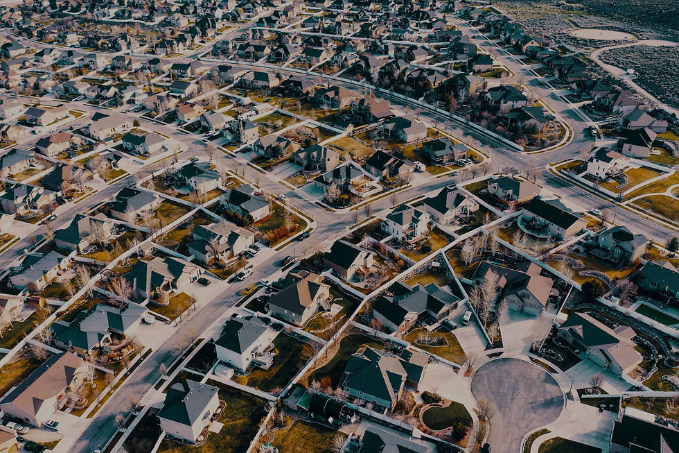 Aerial view of residential neighborhood in Southern California