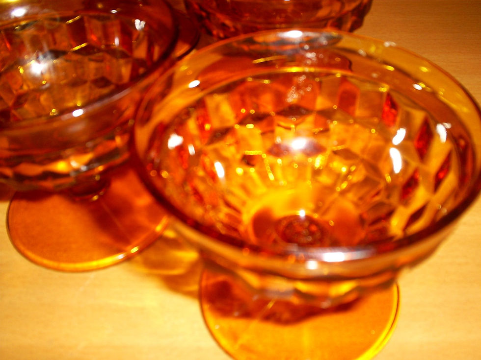 Thumbnail: Old Vintage Indiana Glass Amber Whitehall Footed Juice Old Fashion Glasses