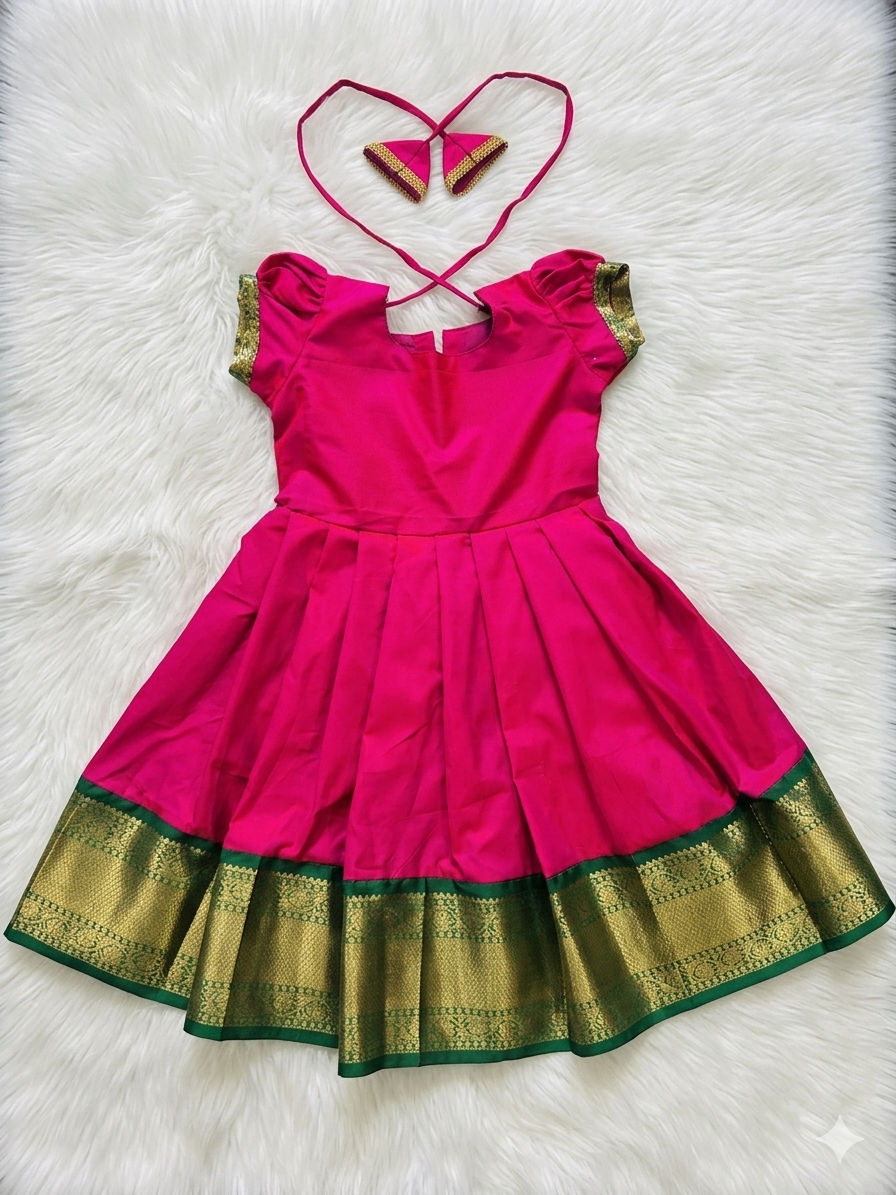 Thumbnail: beautiful kanchipuram Pattu Pavadai for little lillies
