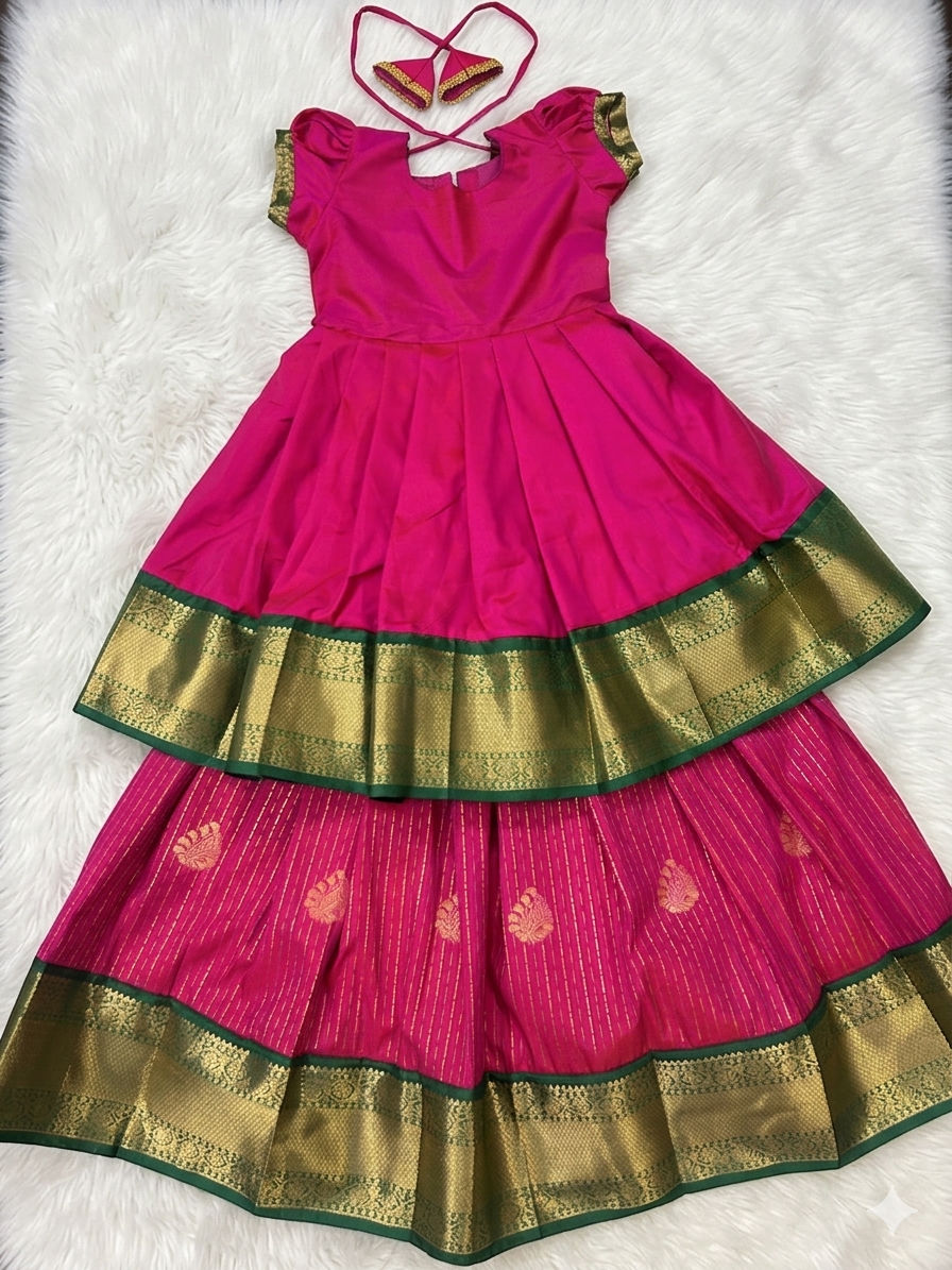Thumbnail: beautiful kanchipuram Pattu Pavadai for little lillies
