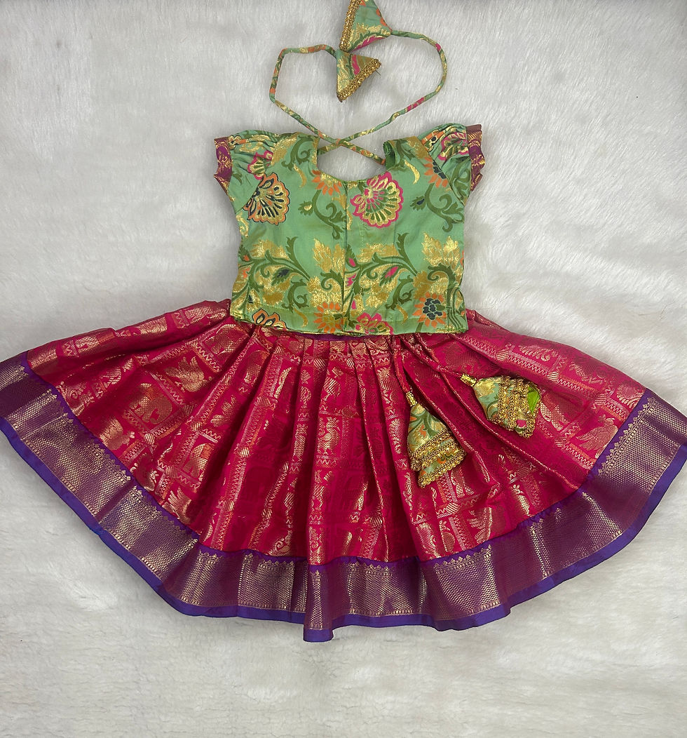 Thumbnail: Beautiful banarasi silk pattu pavadai for little lillies
