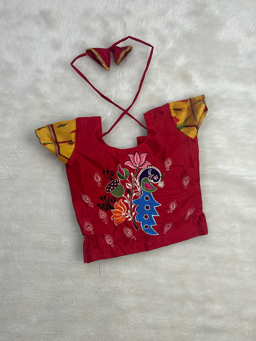 Thumbnail: Beautiful pattu pavadai paired with peacock themed embroidery blouse 