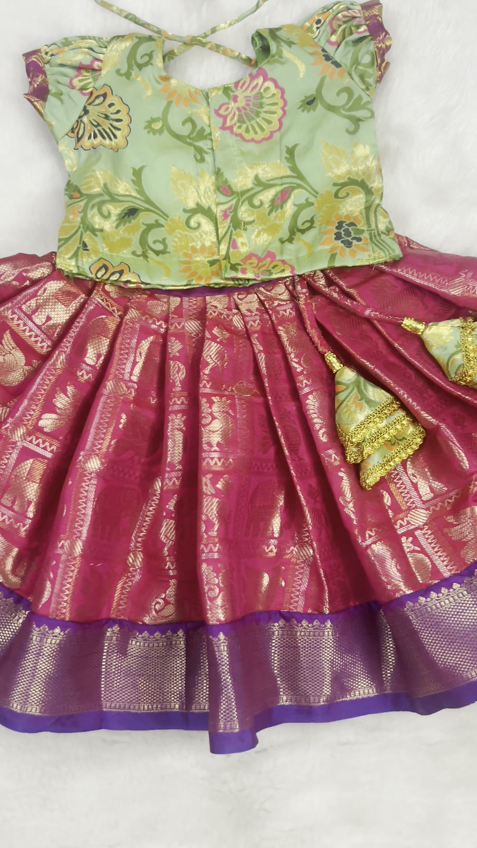Thumbnail: Beautiful banarasi silk pattu pavadai for little lillies