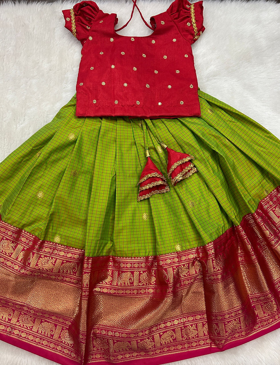 Thumbnail: Beautiful gadwal pattu pavadai for little lillies