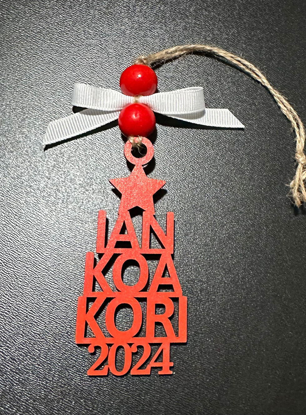 Thumbnail: Single layer red Family Names Christmas Tree Ornament