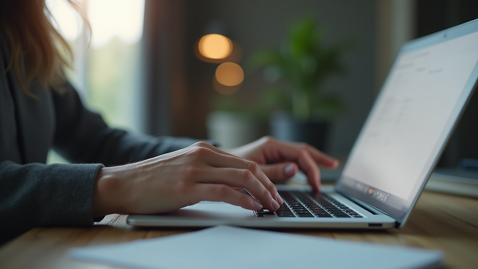 Close-up view of a young entrepreneur working on a laptop