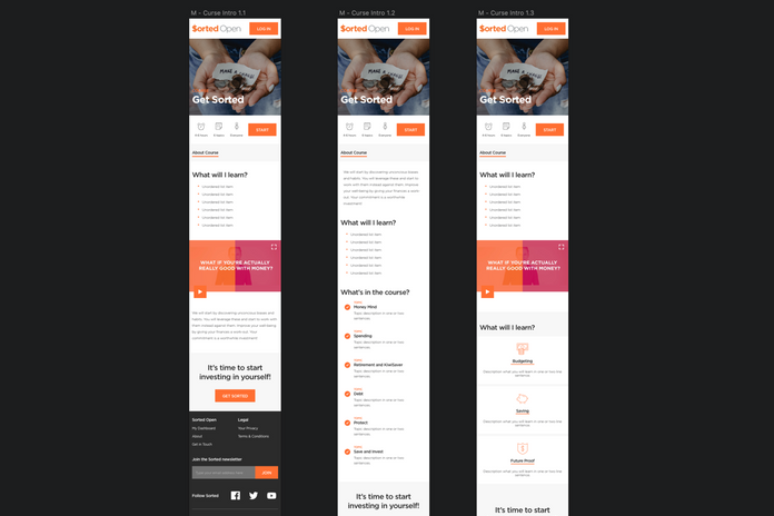 Mockups in different stages