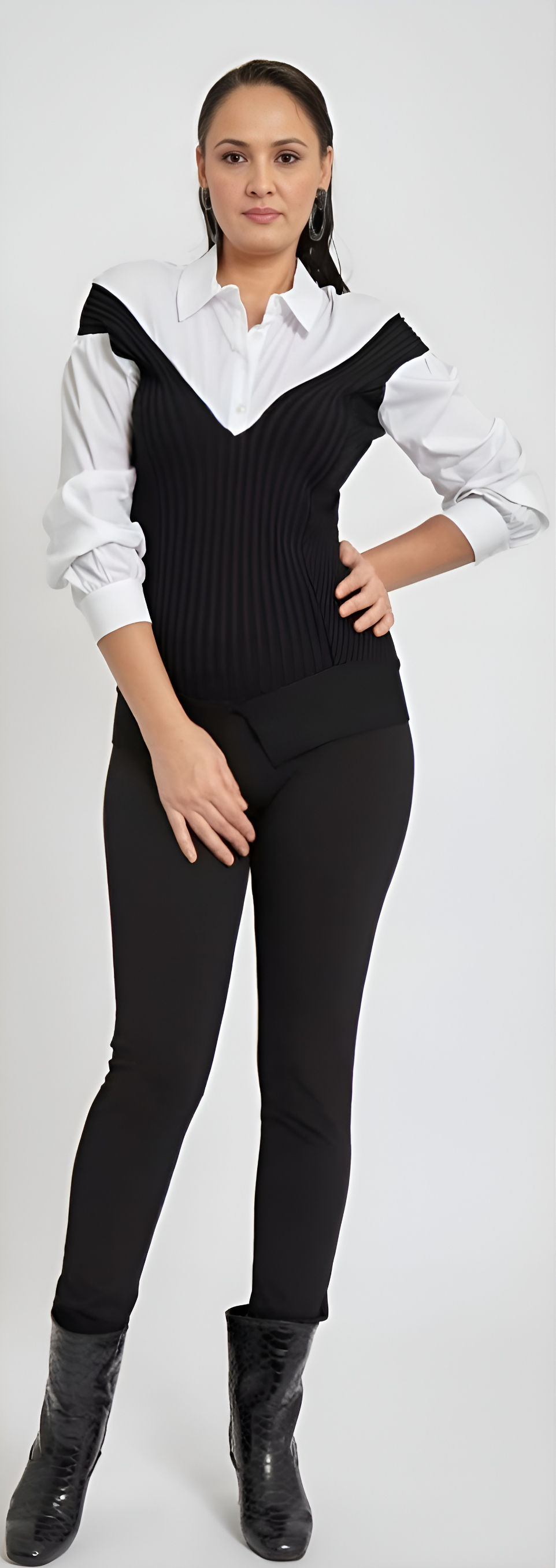 Thumbnail: Two-Tone Knit Overlay Shirt
