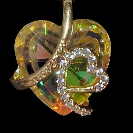 Thumbnail: Heart-Shaped Necklace with Rhinestone Ribbon