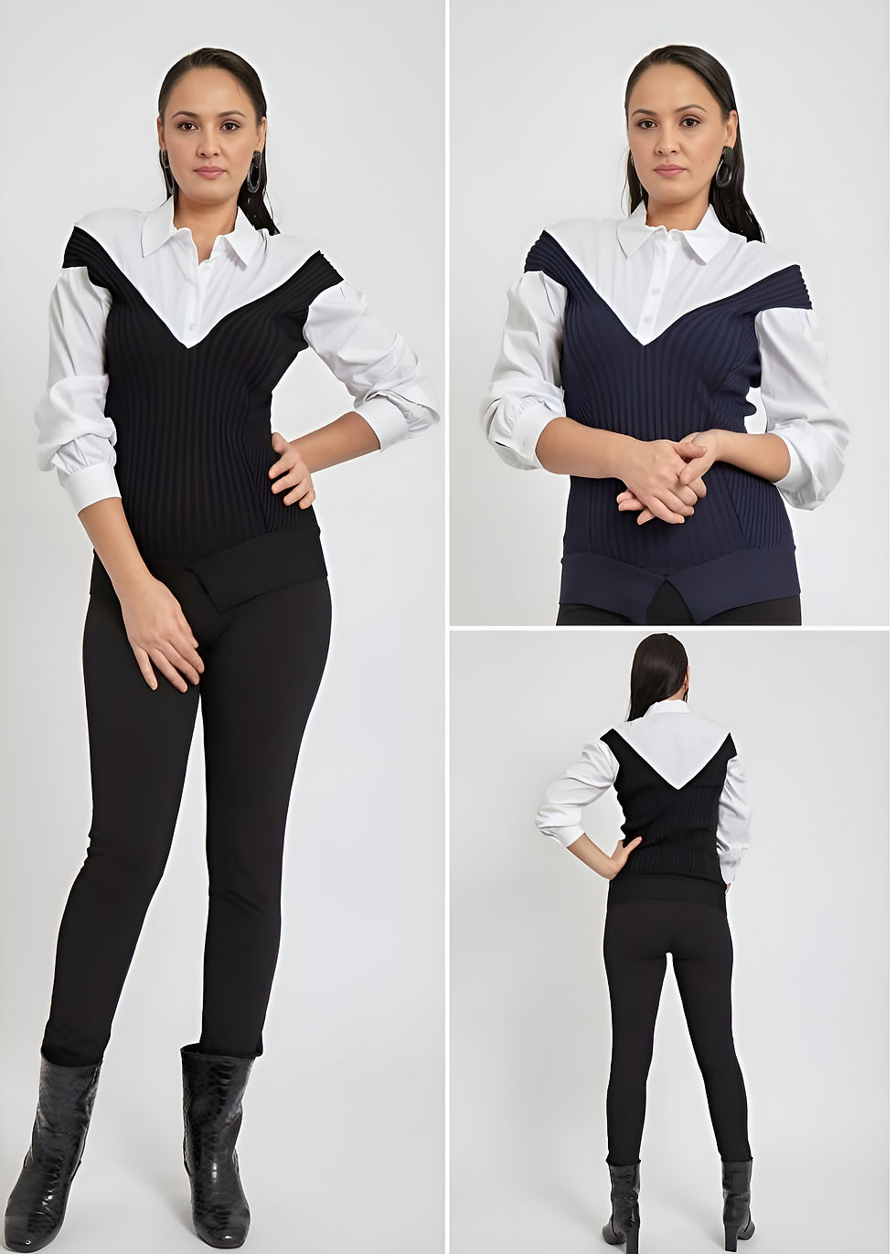 Thumbnail: Two-Tone Knit Overlay Shirt