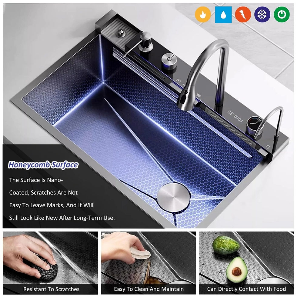 Thumbnail: Stainless Steel LED Waterfall Kitchen Sink Digital Display With Drain Board