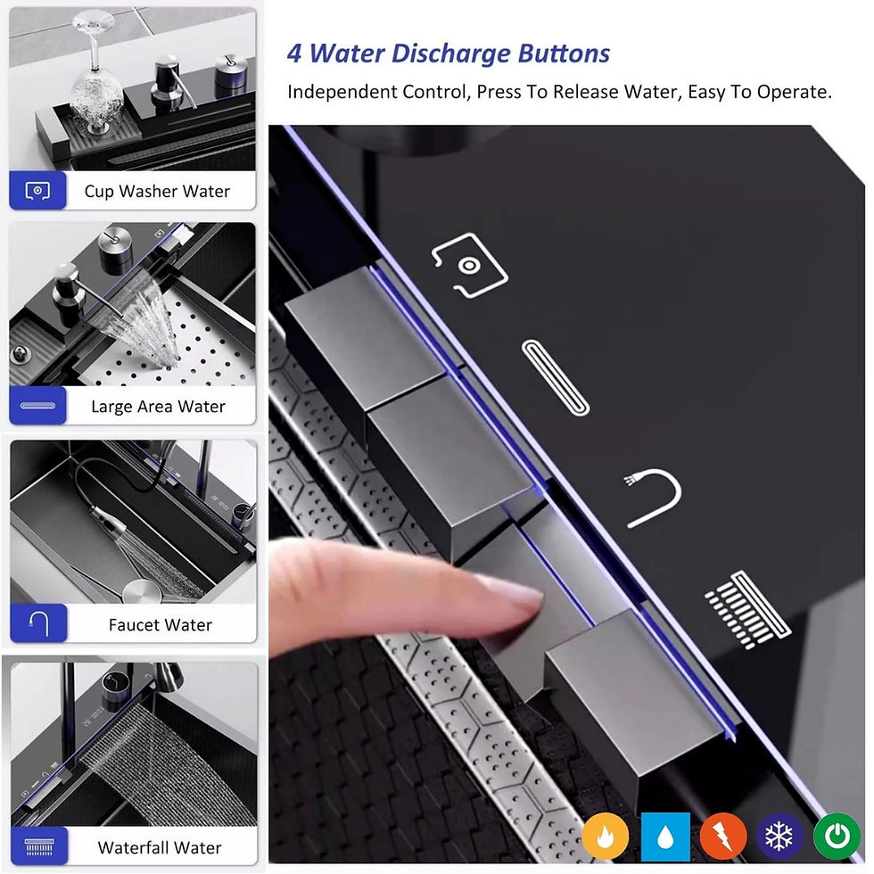 Thumbnail: Stainless Steel LED Waterfall Kitchen Sink Digital Display With Drain Board