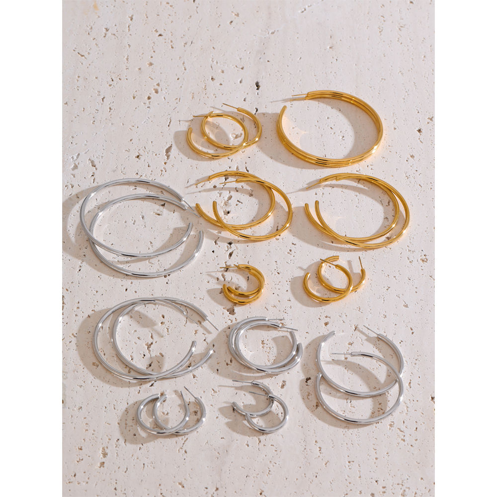 Minimalist C-Shape Hoop Earrings