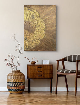 Modernes abstraktes Unikat in Gold und Erdtönen mit haptischer Struktur I Künstlerin Franziska Bergmann Schönefeld.