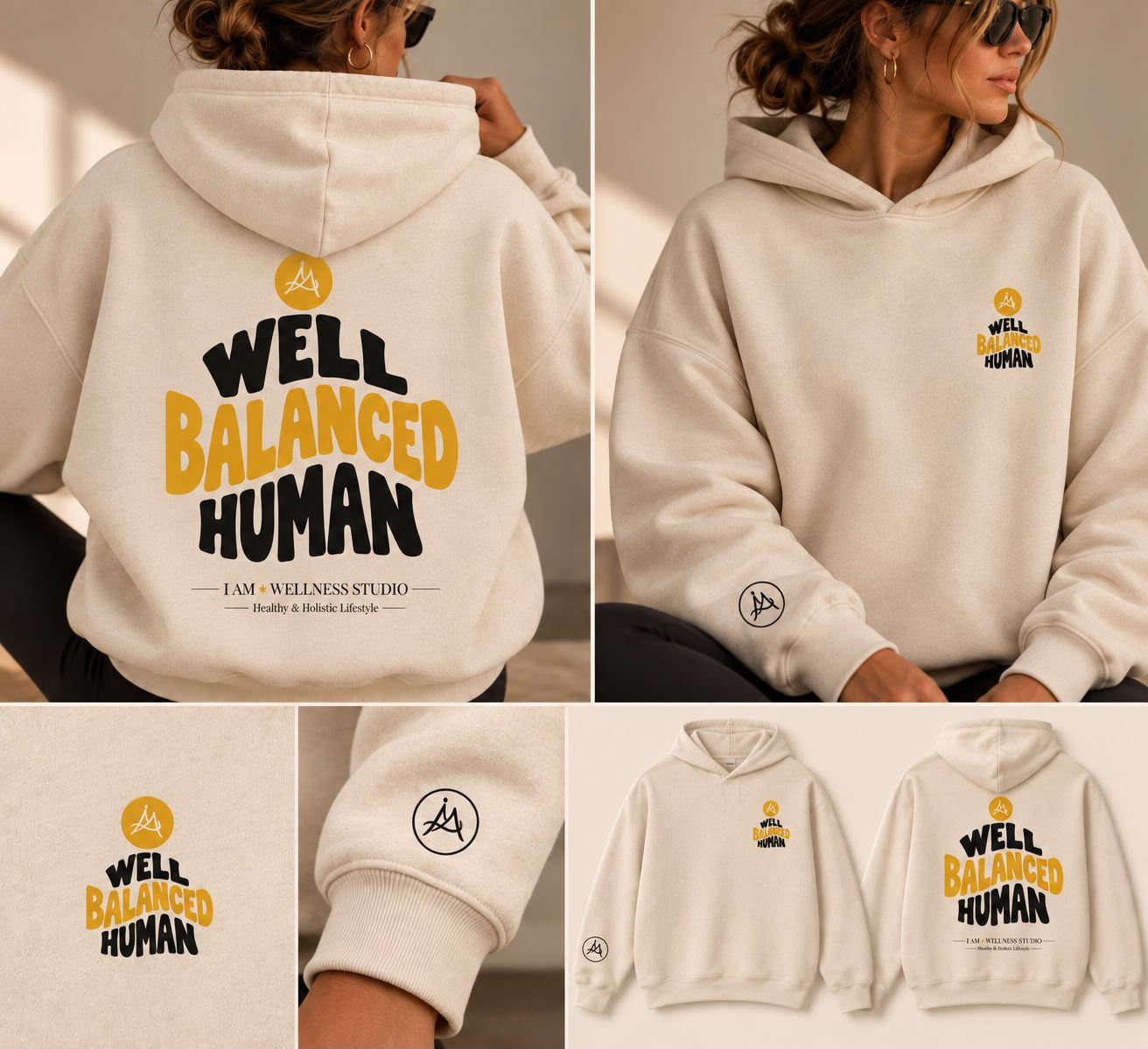 WELL BALANCED HUMAN — CREAM OVERSIZED HOODIE