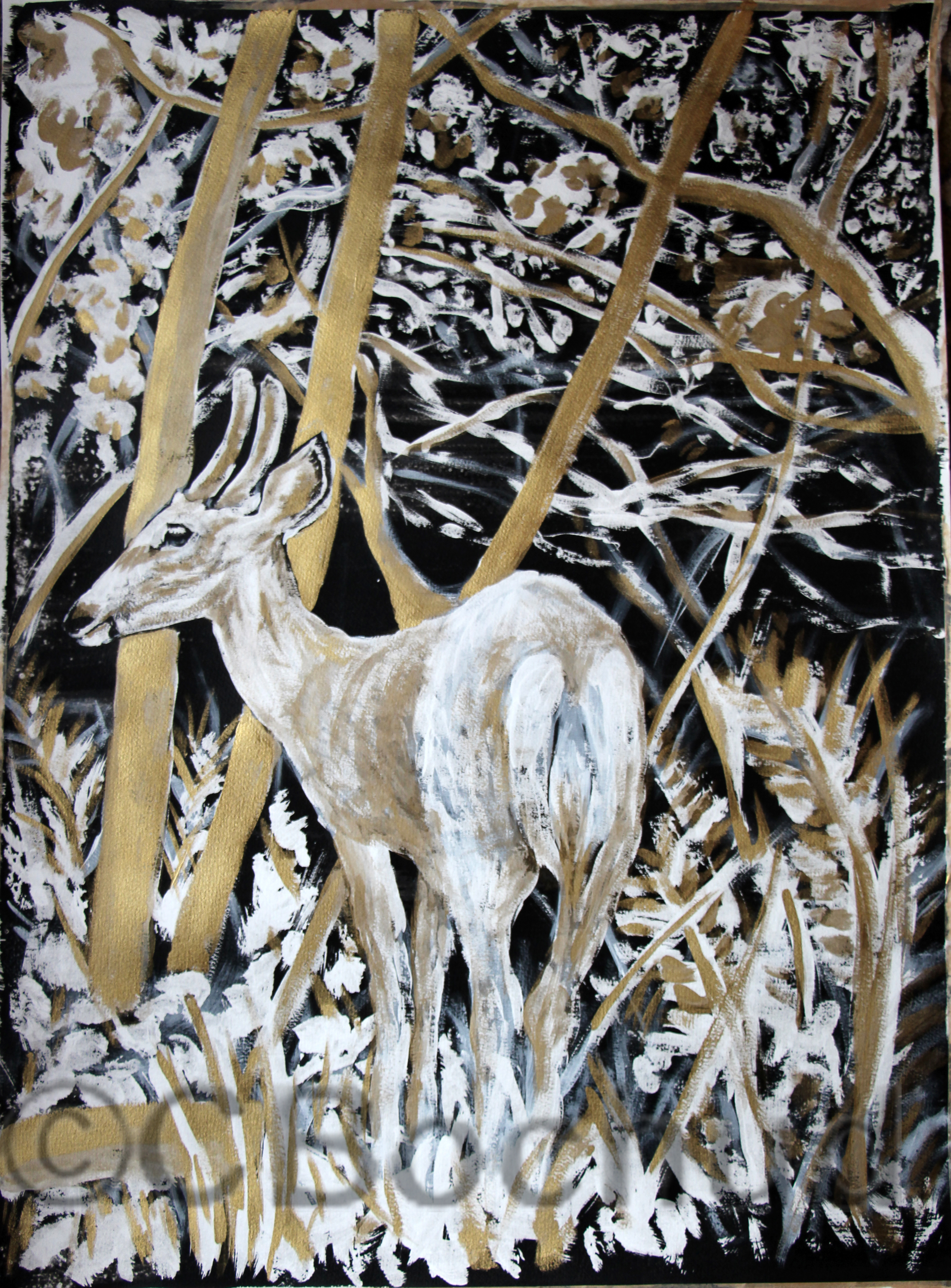 Cerf-deer forest ink gouache